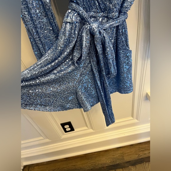 On Twelfth Blue Sequined Short Romper. Size L. - Picture 2 of 4